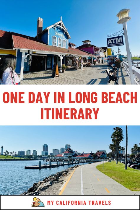 Discover the best way to spend one day in Long Beach with this easy itinerary. Start with a visit to the Aquarium of the Pacific, stroll along Shoreline Village, and explore the iconic Queen Mary. This guide covers all the must-see spots, including scenic waterfront views, fun restaurants, and unique attractions that make Long Beach an ideal destination for a day trip in Southern California. Things To Do In Long Beach California, Things To Do In Southern California, Beach Itinerary, Lagoon Park, Aquarium Of The Pacific, Downtown Long Beach, Places In California, Cool Restaurant, Hidden Places