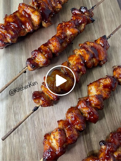 Easy bbq chicken skewers in the oven | Video published by Kendall | Lemon8 Chicken Kabobs In The Oven, Simple Bbq Chicken, Skewers In The Oven, Kabobs In The Oven, Bbq Chicken Skewers, Seasoned Chicken Breast, Bbq Chicken Nachos, Bbq Chicken Drumsticks, Bbq Chicken Legs