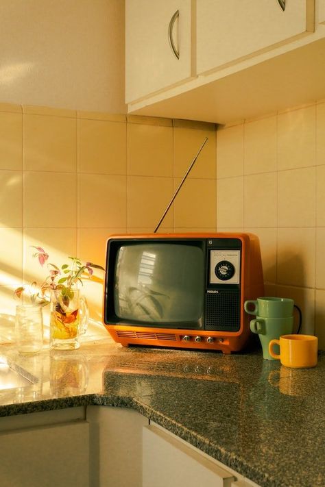 Crt Tv, Samsung Smart Tv, Kitchen Aesthetic, Retro Photography, Retro Tv, Yellow Aesthetic, Retro Aesthetic, Design Show, Reality Tv