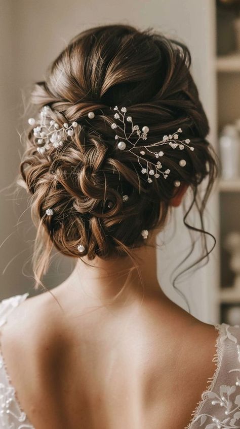 Up Hair Wedding Styles, Wedding Hair Pieces Updo, Wedding Hair Inspiration Brunette, Bridal Updo With Veil Brown Hair, Best Bridal Updos, Wedding Updos Ponytails, Wedding Hair Styles Bun, Bridal Hair Updo With Accessories, Winter Wedding Updo Bridal Hair