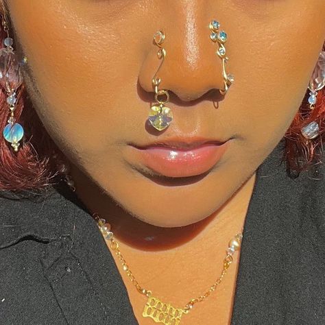 SCOR9IO ❤��️WORLDWIDE SHIPPING❤️ on Instagram: “Big restock today!!! 10am PST 🫶🏽 and a couple new pieces dropping 🌈 . . . . . . . . . . . . . . . . . #nosecuff #nosecuffs…” Nose Ring With Dangle, Nose Cuffs Aesthetic, Crystal Nose Cuff, Dangling Nose Cuff, Gold Dangle Nose Ring, Crystal Nose Ring, Nose Ring Cuff, Nose Ring Dangle, Dangle Nose Rings