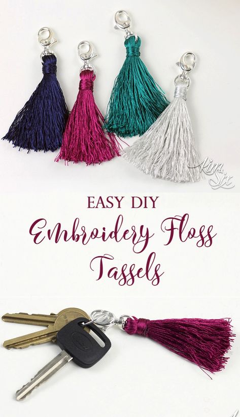 Make Tassels Embroidery Thread, Embroidery Thread Tassels Diy, Making Tassels Embroidery Thread, How To Make Tassel Keychain, Diy Tassels Decoration, How To Make A Tassel Embroidery Thread, Yarn Keychain Diy Easy, Things To Do With Embroidery Floss, Keychain Embroidery Floss