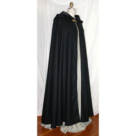 Black Wool cloak with Gold Clasp, 100% Wool Medieval Cloak, hand made... ($349) via Polyvore featuring cloaks, jackets, capes and casacos Medieval Dress Peasant, Cloak Outfit, Cloak With Hood, Long Cloak, Medieval Cloak, Black Cloak, Peasant Skirt, Black Cape, Medieval Dress