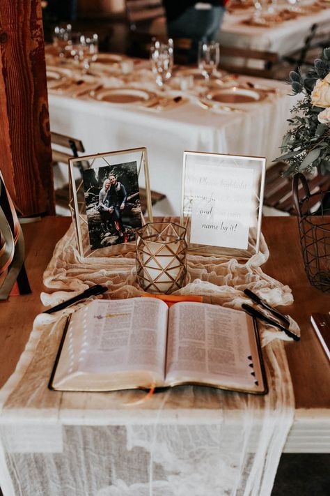 Guest Book Bible, Wedding Bible Guest Book, Christ Centered Wedding, Wedding Guest Book Table, Wedding Bible, Barn Wedding Decorations, Guest Book Table, Barn Decor, Future Wedding Plans