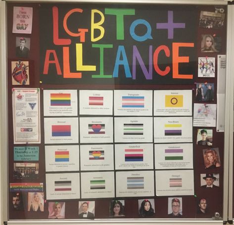 Diversity Club High School, Gsa Activities High School, Gsa Club Poster Ideas, Gsa Club Posters, Lgbtq Club Ideas, School Club Ideas Highschool, Gsa Club Ideas, Pride Bulletin Board, Gsa Activities