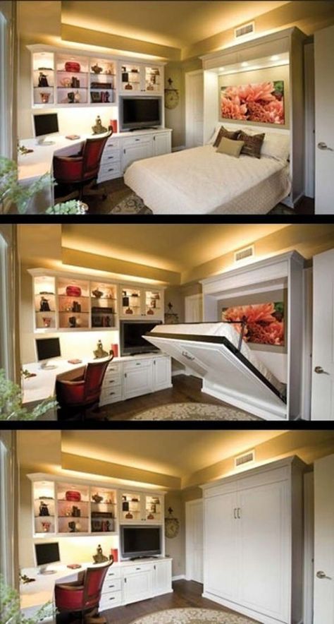 Guest Bedroom/office, Home Office/guest Room, Bedroom Hacks, Murphy Bed Plans, Office Guest Room, Guest Room Office, Murphy Beds, Tiny Bedroom, Spare Bedroom