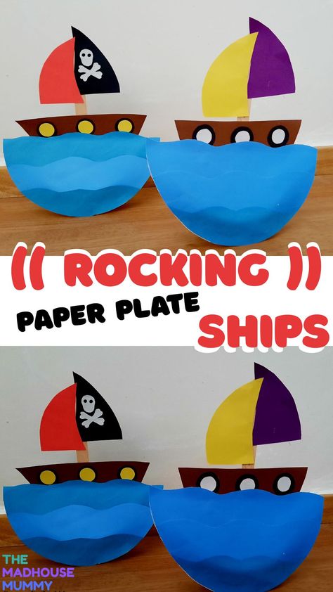 Paper Plate Pirate Ship, Paper Plate Pirate Craft, Ship Preschool Activities, Making Boats Preschool, Paper Plate Transportation Crafts, Preschool Ship Crafts, Art Craft Transportation, Boat Craft For Preschool, Crafts For Transportation Theme