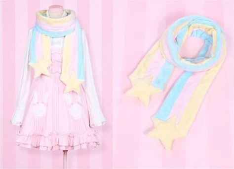 Star Scarf, Fairy Kei Fashion, Anting Manik, 일본 패션, Kei Fashion, Pastel Outfit, Pastel Fashion, Kawaii Fashion Outfits, Shooting Star