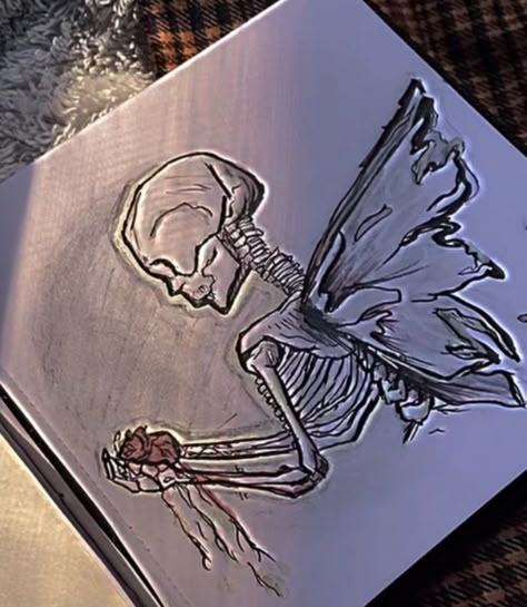 This is kinda a remake of the butterfly skeleton but with broken wings and a heart in his hand. You can interpret this how you want. <3 Skeleton Art Drawing, Skeleton Hands Drawing, Butterfly Skeleton, Butterfly Sketch, Skeleton Drawings, Wings Drawing, Broken Wings, Skeleton Art, Heart Drawing