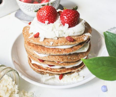 Healthy Strawberry Shortcake, Coconut Whip, Cottagecore Recipes, Vegan Brunch Recipes, Banana Bread Loaf, Vegan Brunch, Healthy Strawberry, Pancakes Ingredients, Whip Cream