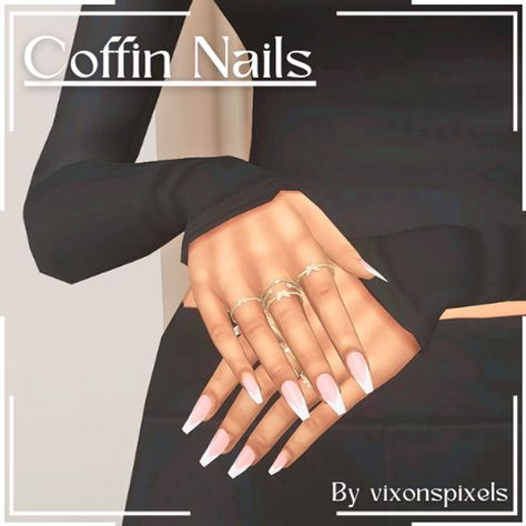 Coffin nails | Patreon Cc Nails, Classy Couture, Sims 4 Nails, Sims 4 Piercings, Nail Swatches, Sims 4 Tsr, Sims 4 Traits, Sims 4 Cas Mods, The Sims 4 Skin