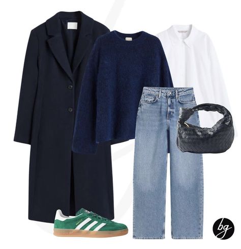 Navy Trainers Outfit Women, Navy Trench Coat Outfit Women, Navy Blue Outfit Ideas Casual, Navy Trench Coat Outfit, Black Coat Outfit, Navy Winter Coat, Navy Blue Outfit, Trainers Outfit, Chanel Fragrance