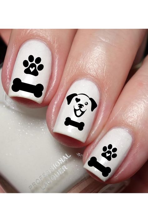 Dog Paw Heart Nail Art Decal Sticker Dog Nails Acrylic, Chihuahua Nail Art, Teen Nail Art, Puppy Nails, Paw Print Nails, Dog Nail Art, Pink Black Nails, Paw Nails, Animal Nail Art