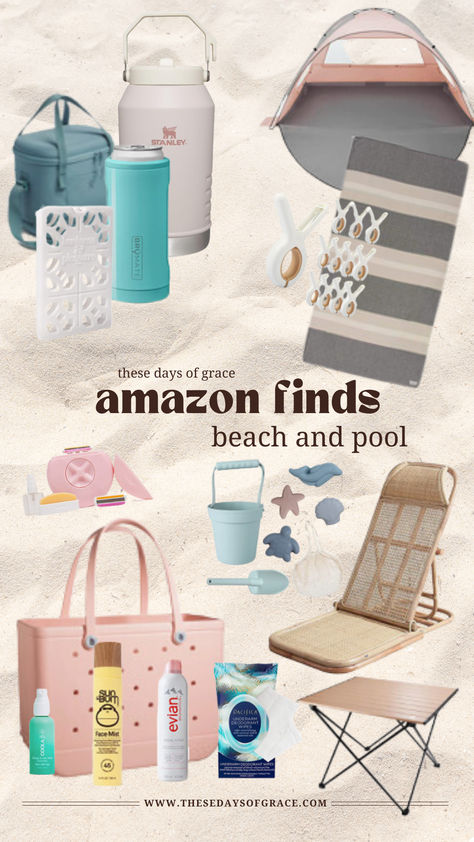 Get ready for summer with everything you need for the perfect beach or pool day - Amazon finds - Beach Gear Beach Day Necessities, Beach Assessories Products, Beach Gadgets Accessories, Camping Amazon Finds, Beach Neccesities, Beach Gear Must Have, Beach Amazon Finds, Amazon Beach Essentials, Beach Day Set Up