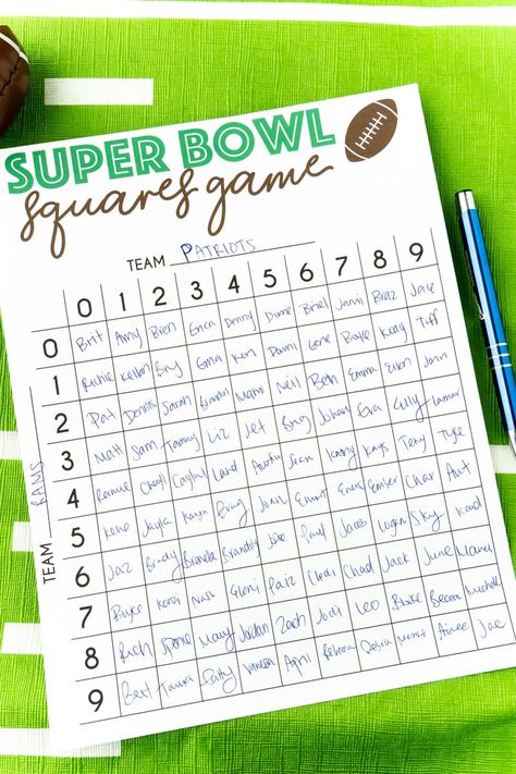 Free printable Super Bowl squares game board! Perfect for any some Super Bowl fun or really watching any football game! Super Bowl Party Games, Super Bowl Trivia, Super Bowl Squares, Football Squares Template, Superbowl Squares, Super Bowl Game, Superbowl Party Games, Football Squares, Safety Slogans