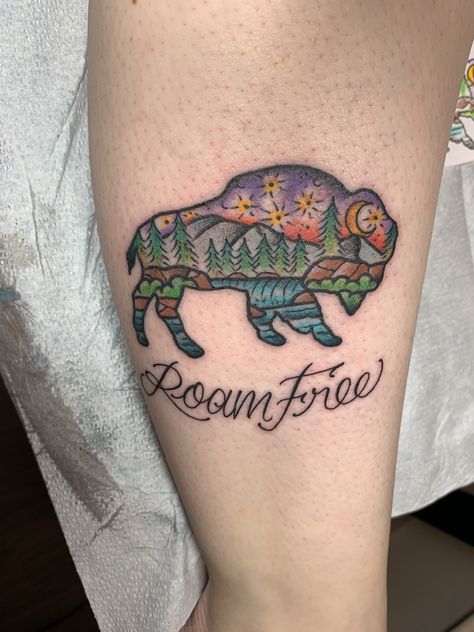 Buffalo Tattoo Ideas Feminine, Bison Tattoo Ideas For Women, Buffalo Tattoo Feminine, Bison Tattoo Ideas, Buffalo Tattoo Ideas, Buffalo Tattoos, Wyoming Tattoo, Area Code Tattoos, Grave Tattoo