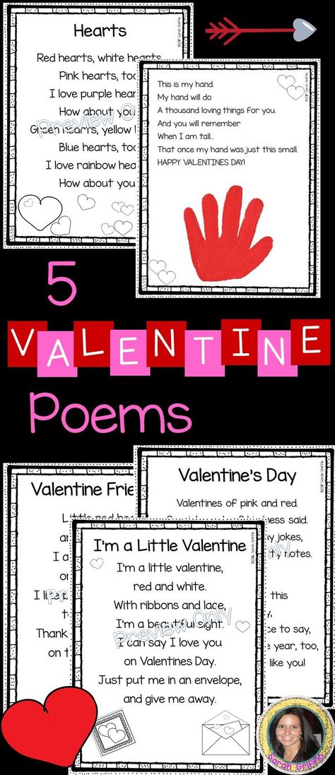 Valentines Day Poems For Kids, Poem Friendship, Handprint Poem, Valentine Songs, Valentines Poems, Valentines Day Poems, Poems For Kids, Kindergarten Valentines, Poetry For Kids