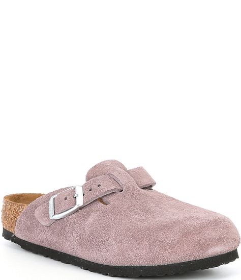 From Birkenstock, the Girls' Boston Suede Clogs feature:Classic suede upperAdjustable strap with metal pin buckleSuede footbed lining helps keep you comfortableContoured footbed for legendary BIRKENSTOCK  supportFlexible EVA outsoleMade in Germany.Imported. Pink Boston Birkenstocks, Pink Birkenstocks, Pink Clogs, Birkenstock Pink, Bday Wishlist, Suede Clogs, Girls Shoes Kids, Shoe Inspo, Metal Pins