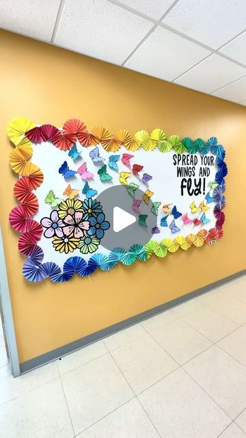 Stephanie Osmundson & Loreal Hemenway on Instagram: "🦋SPREAD YOUR WINGS AND FLY 🦋

What a gorgeous and vibrant display to welcome your gorgeous swarm of students who are getting ready to fly and grow this new school year! 😆💗✨

COMMENT “LINK” to get this resource 🔗🔗🔗

These Bursting Bulletin Board Kits contain both a blank and writing prompt option, two size options, bulletin board letters, and a large clipart to print or trace for a larger impact. The general vision for these displays is for each student’s work to come together to make a cohesive group, flock, swarm, cluster... whichever word suits your fancy. Let’s bring these kiddos together while looking fabulous doing it!!!" Bulletin Board Ideas New Year, Welcome Board Decoration Ideas School, Decorate Bulletin Board, Welcome Bulletin Boards, Welcome Boards, Board Decoration, Your Gorgeous, Writing Prompt, Display Board