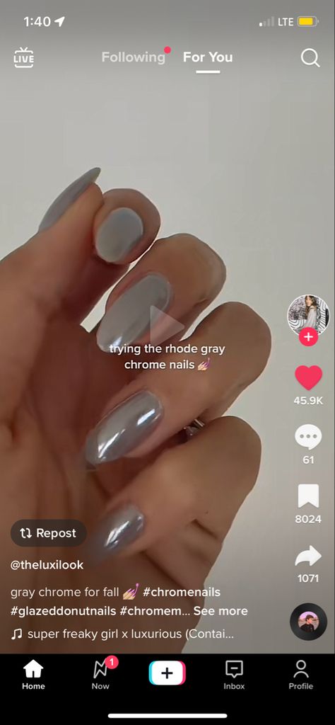 Fall Nails Grey, Grey Chrome Nails, Nail Designs Chrome, Nail Grey, Tartan Nails, Nail Ideas Winter, Gelish Nail Colours, Nails Grey, Chrome Manicure