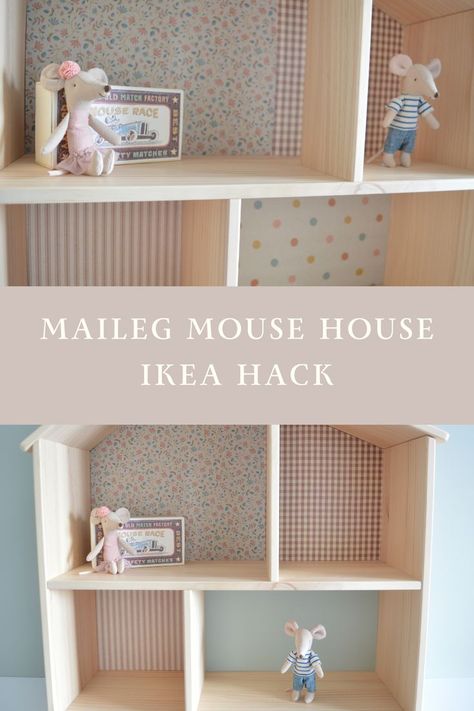 Maileg Flisat, Ikea Flisat Hack, Maileg Mouse House, Maileg House, Ikea Dollhouse, Maileg Mice, Ikea Flisat, Desk Hacks, Doll House Wallpaper