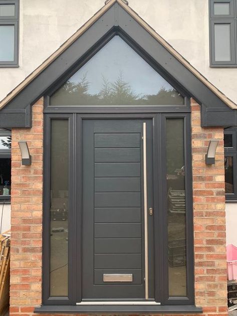 Front Porch Ideas Uk Semi Detached, Composite Front Doors With Side Panels, Front Porch Ideas Uk, Porch Designs Uk, Bungalow Porch, Porch Extension, Porch Uk, House Front Door Design, Composite Front Door