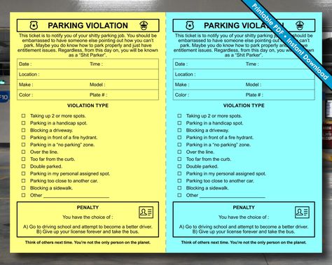 Fake Parking Ticket Printable, Printable Checks, Speeding Tickets, Parking Tickets, Printable Tickets, Novelty Items, Stationery Items, Gag Gifts, Paper And Ink