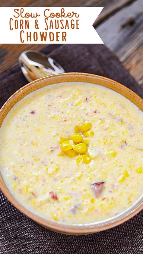 This Slow Cooker Corn and Kielbasa Chowder is a hearty homemade soup that will soon become one of your family favorites! Slow Cooker Corn, Skillet Chicken Parmesan, Crispy Oven Fried Chicken, Homemade Soup Recipe, Corn Chowder, Kielbasa, Fries In The Oven, Fresh Fruits, Healthy Soup Recipes