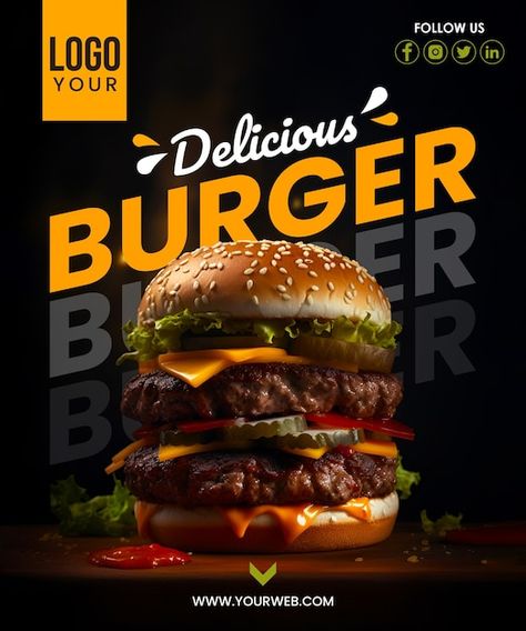 Burger Social Media Post, Burger Flyer, Food Social Media Post Design, Graphic Design Posters Layout, Restaurant Poster, Media Advertising Design, Social Media Art, Graphic Design Tutorials Learning, Social Media Advertising Design