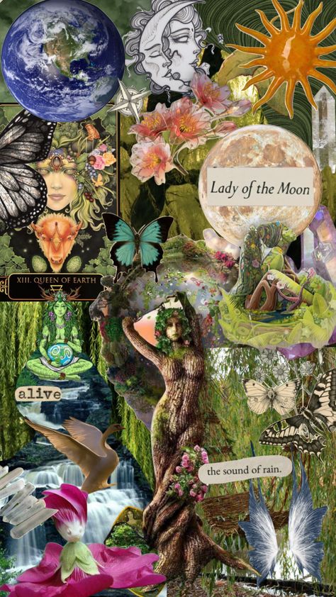 Flowers Art Aesthetic, Moon Cottagecore, Nature Moodboard, Cottagecore Plants, Mother Earth Art, Spiritual Wallpaper, Nature Collage, Earthy Aesthetic, Witchy Wallpaper