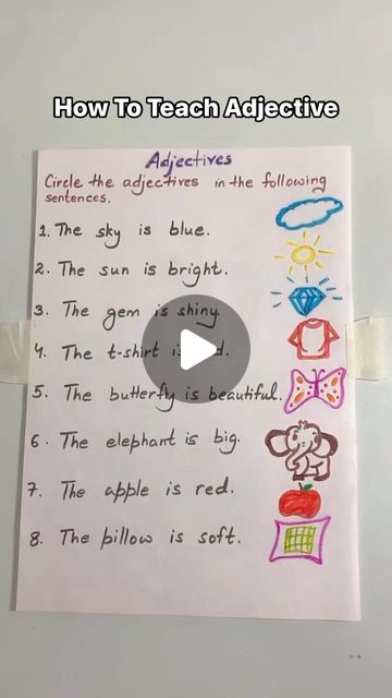 Tasskeya on Instagram: "English Worksheet   How to teach adjectives to kid’s?  Save and Share if you find it useful.  Follow @tasskeya_urooj for more..!!  Kidsactivities,education,diy worksheet" Adjective Worksheet For Kindergarten, Adjective Worksheet For Class 2, Adjectives Worksheet, What Is An Adjective, Identifying Adjectives Worksheet, Adjectives For Kids, Adjectives Lesson, Teaching Adjectives, Adjective Worksheet