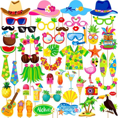 PRICES MAY VARY. PACK OF 50 | UNIQUE DESIGN LUAU PARTY PROPS : Looking for the coolest aloha party ? A perfect beach photo booth props to experience more fun on that special hawaiana party. Our Summer Photo Booth Props feature 50 unique designs that complement summer parties, tropical party decorations and other Aloha decorations. They’re sure to please your luau party supplies. Use this Hawaiian picture props, Hawaiian Photo Props for Hawaiian decorations. STURDY | LARGE SIZED – Planning to hav Luau Photo Booth, Hawaiian Photo Booth, Tiki Party Decorations, Aloha Party Decorations, Hawaiian Luau Party Decorations, Beach Theme Party Decorations, Flamingo Party Decor, Luau Decorations, Hawaiian Party Theme