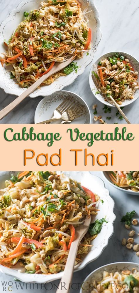 Pad Thai With Cabbage, Thai Cabbage Recipes, Recipes With Cabbage Healthy, Asian Cabbage Recipes, White Cabbage Recipes, Cabbage Recipe Healthy, Low Carb Pad Thai, Vegetable Collage, Recipes With Cabbage