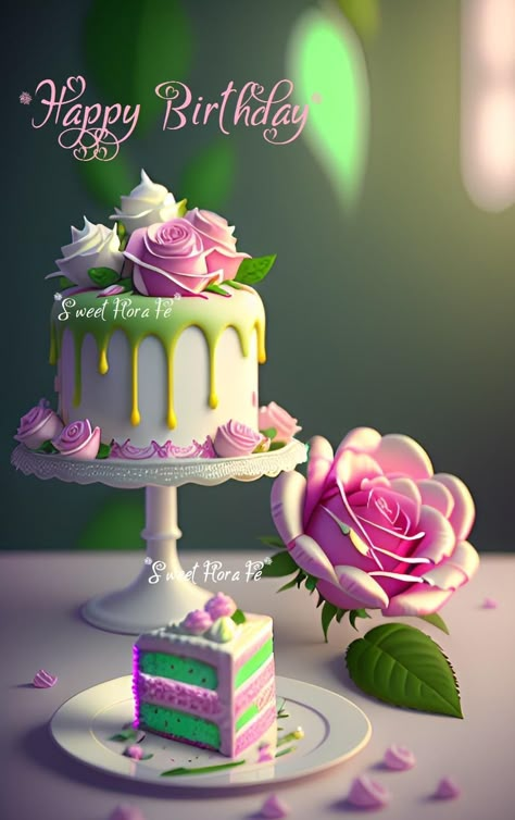 Birthday Day Wishes, Pink And Green Birthday, Aka Birthday, Birthday Flower Cake, Aka Gifts, Happy Birthday Flower Cake, Happy Birthday Bouquet, Aka Sorority Gifts, Free Happy Birthday Cards