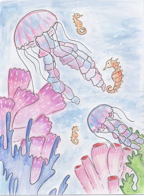 Aquarium Art Drawing, Coral Reefs Drawing, Coral Reef Drawing Easy, Marine Animals Drawing Aesthetic, Koi Fish Aesthetic Drawing, Under The Sea Aesthetic Drawing, Aesthetic Sea Creatures Drawing, Coral Sketch, Coral Reef Drawing