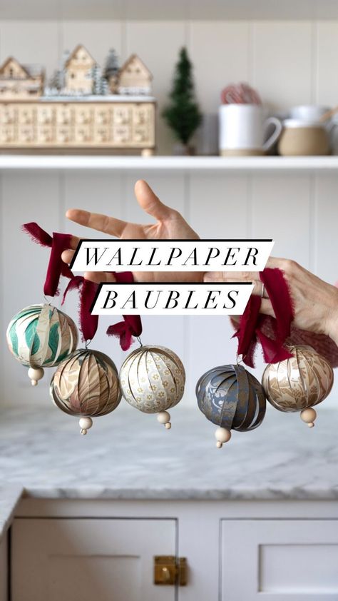 Wallpaper Ornaments Diy, Wallpaper Samples Crafts, Paper Baubles, The Grit And Polish, Grit And Polish, Christmas Styling, Watercolor Valentine, William Morris Wallpaper, Morris Wallpapers