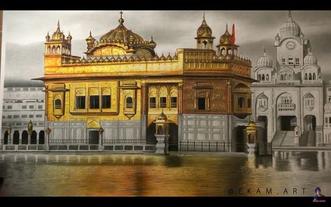 Golden Temple Sketch, Temple Sketch, Inktober Ideas, Temple Wallpaper, Golden Temple Wallpaper, Happy Maha Shivaratri, Quotes Doodles, Guru Nanak Photo, Human Painting