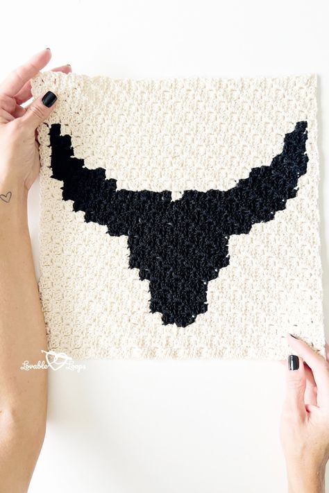 Longhorn Crochet Pattern, Crochet Longhorn, Corner To Corner Crochet Pattern, C2c Crochet Pattern, C2c Crochet Pattern Free, Corner Crochet, Longhorn Cow, Corner To Corner Crochet, Crochet Patterns Free Beginner