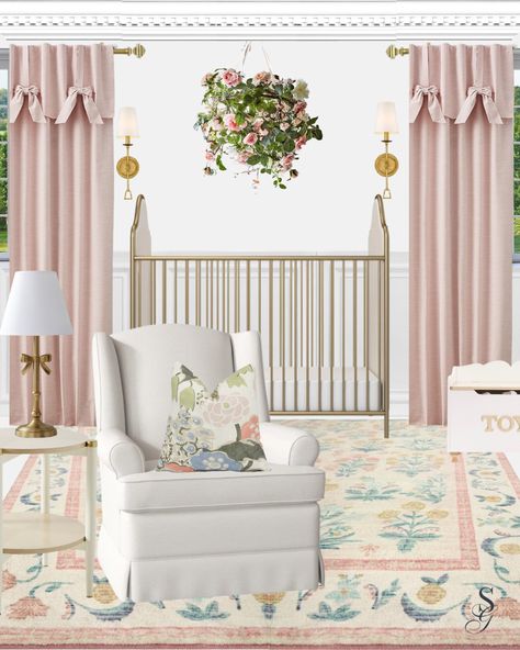 Pink Floral Nursery Ideas, Vintage French Nursery, Grandmellinial Nursery, Pink Baby Nursery Ideas, Grandmillennial Nursery Girl, Preppy Baby Room, Pink Preppy Nursery, Southern Nursery Girl, Preppy Nursery Girl