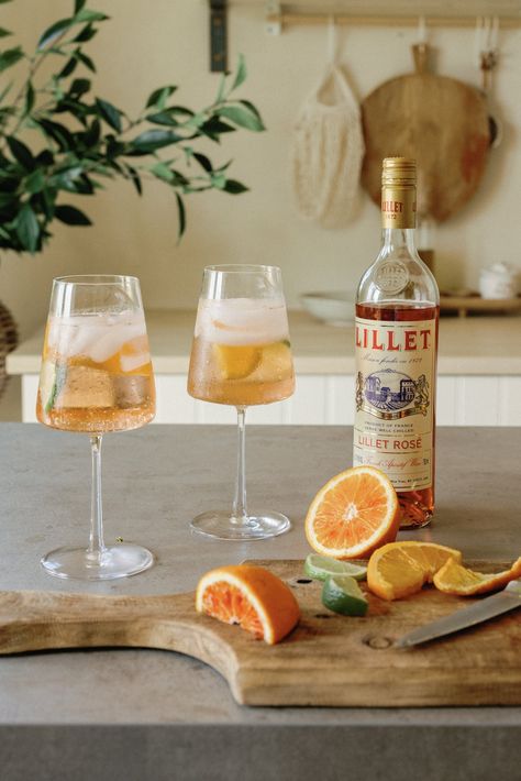 How to Make a Lillet Spritz—This Summer's It Cocktail Cocktail Candles, Spritz Bar, Beautiful Cocktails, Rose Spritz, Cocktail Food, New Drink, Fruit Combinations, Wine Spritzer, Dirty Dozen