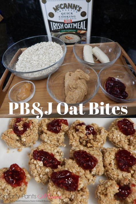 Making PB and J Oat Bites They are hungry after school. What can I feed them? These PB&J Oat Bites are filling, hearty and full of good stuff. #McCannsIrishOats #client Pb And J Alternatives, Pb And J Oat Bites, Pbj Oat Bites, Stuffed Oat Bites, Bobos Oat Bites Recipe, Diy Bobos Oat Bites, Bobo’s Oat Bites Copycat, Homemade Bobos Oat Bites, Copycat Bobo's Oat Bites