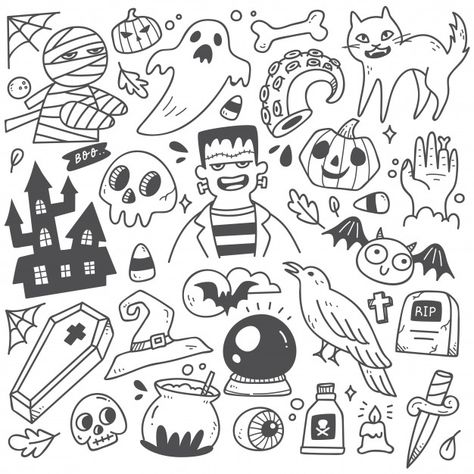 Halloween Doodle Art, Cute Halloween Drawings Doodles, Doodle Art Wall, Cute Halloween Drawings, Halloween Doodles, Halloween Art Projects, Posca Marker, Graffiti Doodles, Cute Doodle