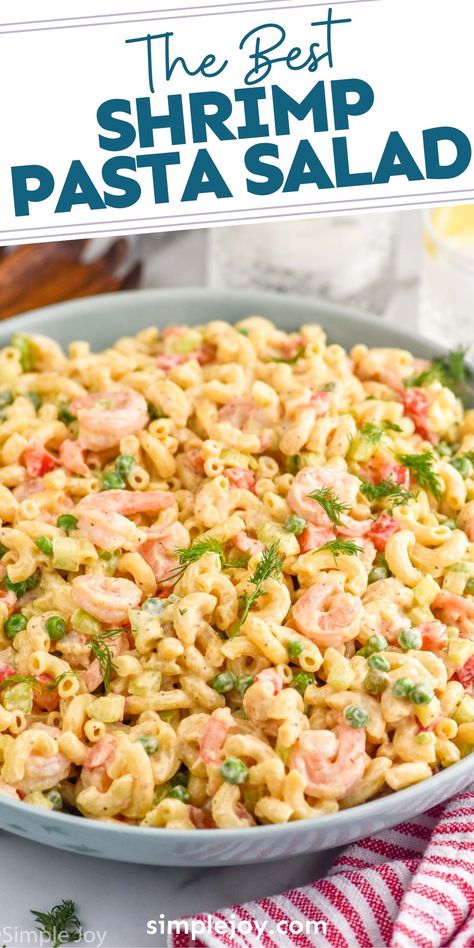 This Shrimp Pasta Salad is the perfect dish to pass at potlucks and barbecues. Or use it as a fast weeknight dinner in the summer! It comes together with easy to find ingredients and the most delicious sauce. Pasta Sides Recipes, Cold Shrimp Pasta Salad, Dish To Pass, Crab Pasta Salad, Easy Shrimp Pasta, Shrimp Pasta Recipes Easy, Shrimp Pasta Salad, Cold Salad Recipes, Crab Pasta