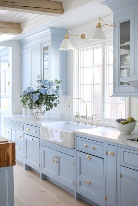 60+ Vibrant Kitchens With Blue Cabinets Periwinkle Kitchen Cabinets, Light Blue Kitchens, Desain Pantry, Blue Kitchen Cabinets, Paint Inspiration, Blue Cabinets, Kitchen Cabinet Colors, Kitchen Redo, Blue Kitchens