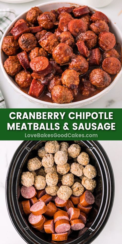 Cranberry Chipotle Meatballs & Sausage pin collage Chipotle Meatballs, Crockpot Meal, Crock Pot Meatballs, Sausage Recipe, Best Slow Cooker, Easy Slow Cooker Recipes, Crock Pot Slow Cooker, Easy Appetizer Recipes, Sweet And Savory