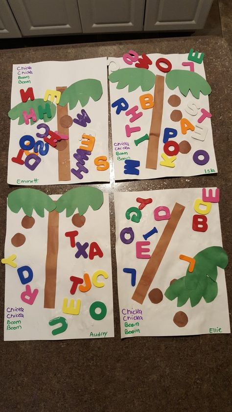 Boom Chicka Boom Craft, Perfect Preschool Classroom Layout, Abc Theme Preschool Activities, Alphabet Tree Preschool, Abc 123 Preschool Theme, Toddler Language And Literacy Activities, Teacher Preschool Craft, Chicka Chicka Boom Boom Preschool Activities, Hawaii Activities For Toddlers