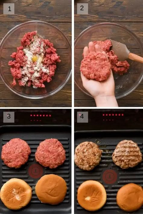 Basic Burger Recipe, Burger Recipes Grilled, Homemade Grilled Burgers, Homemade Burgers Patties Easy, Burger Press Recipes, Ground Beef Burger Patties, Bbq Hamburgers Grilling, Juicy Homemade Hamburgers, Hamburger Grill Recipes