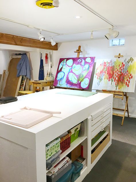 Basement Art Studio, Basement Art, Art Studio Storage, Basement Painting, Foam Floor Tiles, Studio Floor, Basement Studio, Art Studio Space, Basement Inspiration