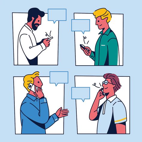 People Using Phone Illustration, Comic Template With Characters Talking, Talking On Phone Illustration, Talking On The Phone Drawing, Person On Phone Reference, Talking On The Phone Illustration, On The Phone Drawing, People Talking Illustration, Using Phone Illustration