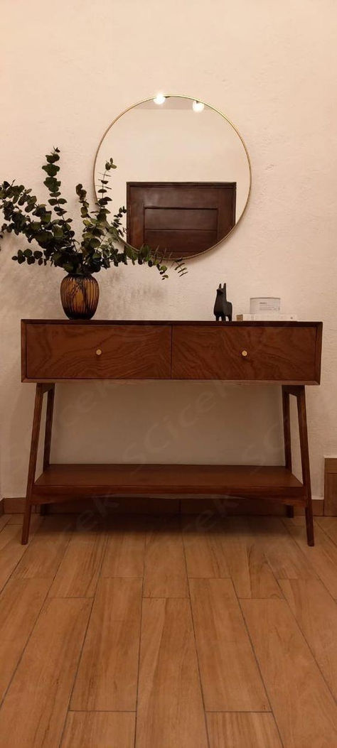 Modern Entryway Furniture, Foyer Mid Century Modern, Mid Century Entry Table, Mid Century Modern Entryway Table, Entry Way Mid Century Modern, Mcm Entry Table, Mid Mod Entryway, Mid Century Modern Foyer Entryway, Midcentury Modern Entry Way